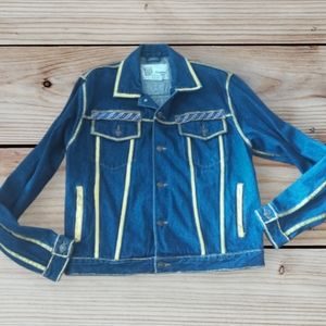 Vintage Masterpiece Apparel custom gold trim denim streetwear jeans jacket. Sz S